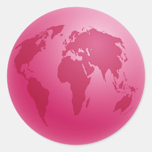 Roze Wereldbol Ronde Sticker (Voorkant)