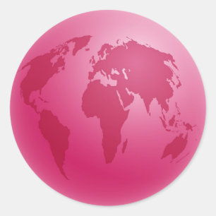 Roze Wereldbol Ronde Sticker