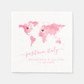 Roze Wereldkaart 2 harten bestemming bruiloft douc Servet (Voorkant)