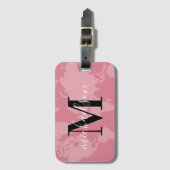 Roze Wereldkaart Aangepaste Naam Monogram Bagagelabel (Voorkant (verticaal))