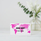 Roze Wereldkaart Abstracte kunst bruiloft kleurig Visitekaartje (Staand voorkant)