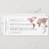 Roze Wereldkaart Boarding Pass Save the Date Kaart (Achterkant)