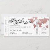 Roze Wereldkaart Boarding Pass Save the Date Kaart (Voorkant)