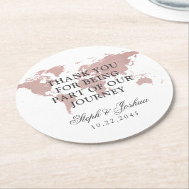 Roze Wereldkaart dank u bruiloft gunst Ronde Kartonnen Onderzetter