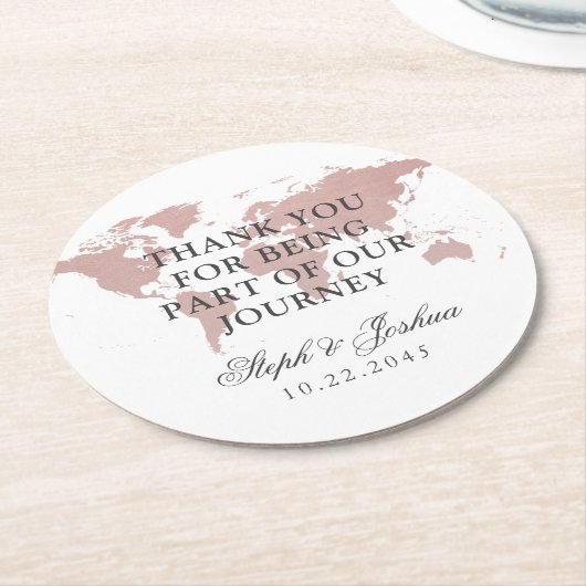 Roze Wereldkaart dank u bruiloft gunst Ronde Kartonnen Onderzetter (Gebogen)
