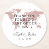 Roze Wereldkaart dank u bruiloft gunst Ronde Kartonnen Onderzetter (Voorkant)