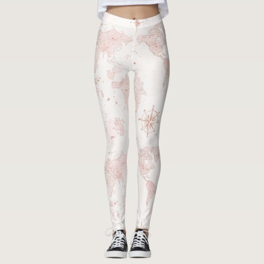 Roze Wereldkaart Leggings (Voorkant)