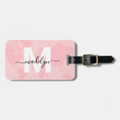 Roze Wereldkaart Monogram Bagagelabel (Voorkant horizontaal)