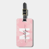 Roze Wereldkaart Monogram Bagagelabel (Voorkant verticaal)