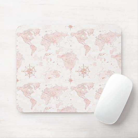 Roze Wereldkaart Muismat (Met muis)