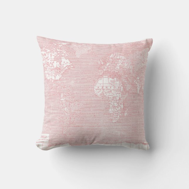 Roze  Wereldkaart Pillow Kussen (Voorkant)