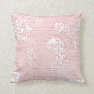 Roze Wereldkaart Pillow Kussen