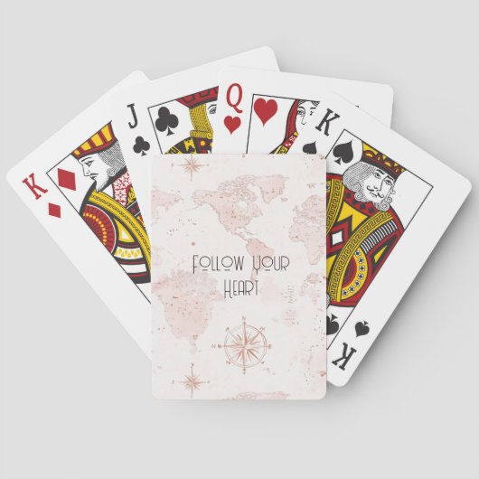 Roze Wereldkaart Pokerkaarten (Achterkant)