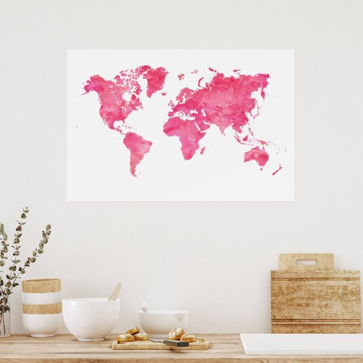 Roze Wereldkaart poster (Keuken)
