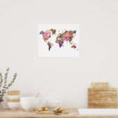 Roze Wereldkaart poster (Keuken)