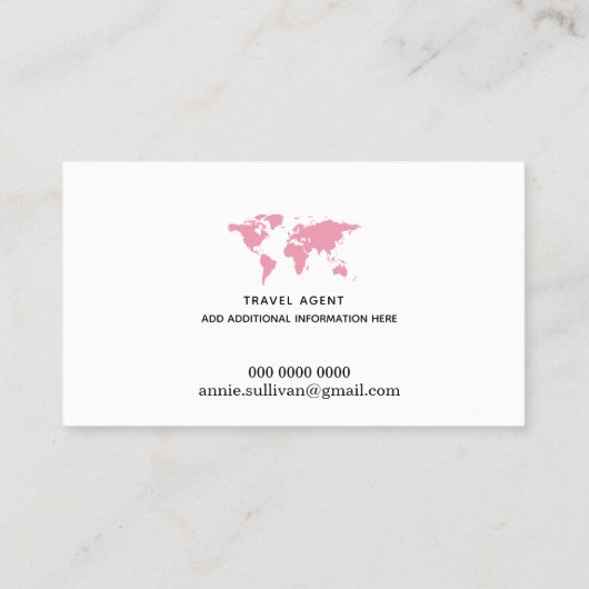 Roze Wereldkaart Reisagent (op witte optie) Visitekaartje (Achterkant)