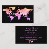 Roze Wereldkaart  reisagent Wereldbol Visitekaartje (Voorkant / Achterkant)