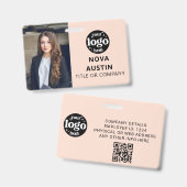 Roze werknemer Foto-ID met QR-code Business Logo Badge (Front & Back)