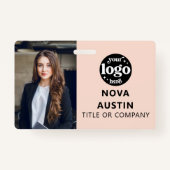 Roze werknemer Foto-ID met QR-code Business Logo Badge (Voorkant)