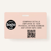 Roze werknemer Foto-ID met QR-code Business Logo Badge (Achterkant)