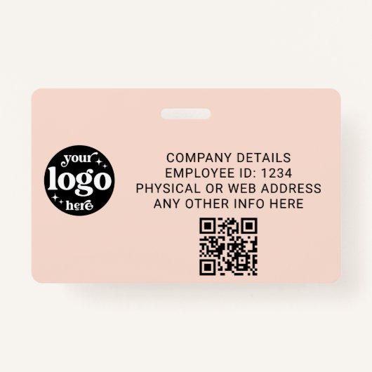 Roze werknemer Foto-ID met QR-code Business Logo Badge (Achterkant)