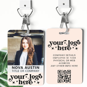 Roze werknemer Foto-ID met QR-code Business Logo Badge