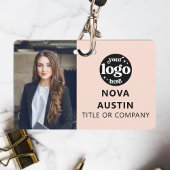 Roze werknemer Foto-ID met QR-code Business Logo Badge