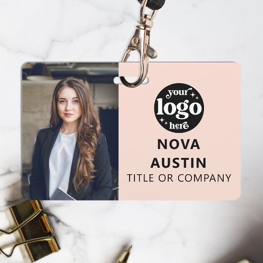 Roze werknemer Foto-ID met QR-code Business Logo Badge