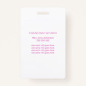 Roze werknemer Foto ID QR Code Badge (Achterkant)