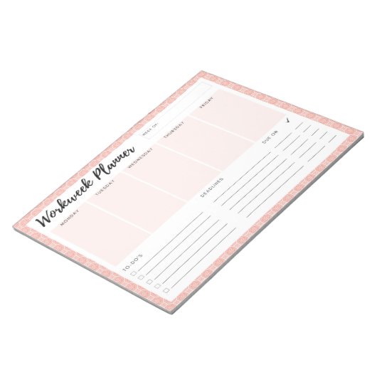 Roze werkweek Planner Notitieblok (Schuin)