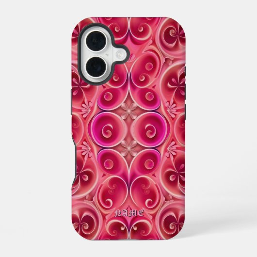 Roze wervel caleidoscoop patroon iPhone 16 hoesje (Achterkant)