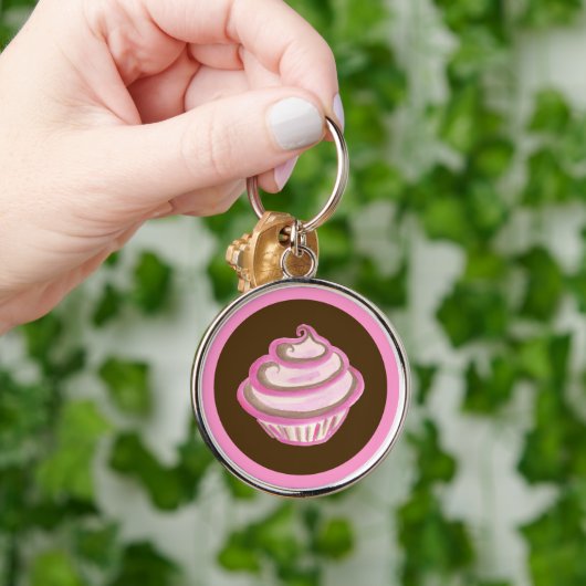 Roze Wervelende Cupcake Sleutelhanger (Hand)