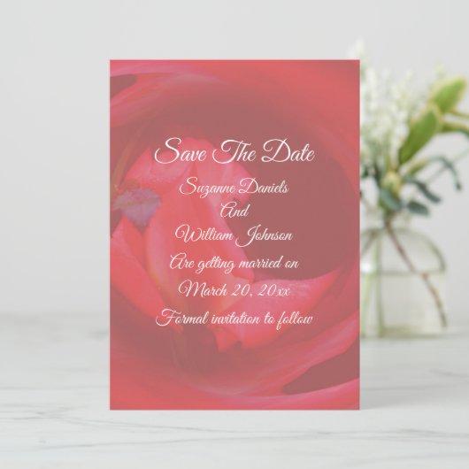 Roze wervelende Roos Flower Wedding Save The Date (Staand voorkant)