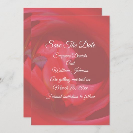 Roze wervelende Roos Flower Wedding Save The Date (Voorkant / Achterkant)