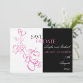 Roze werveling save the date uitnodiging (Staand voorkant)