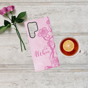 Roze wervelingen en bloemen samsung galaxy hoesje