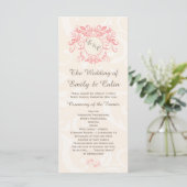 Roze wervelingen op bord damask Wedding Program Programmakaart (Staand voorkant)