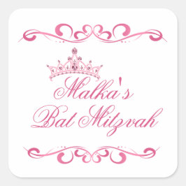 Roze wervelingen, Tiara Bat Mitzvah Logo Vierkante Sticker