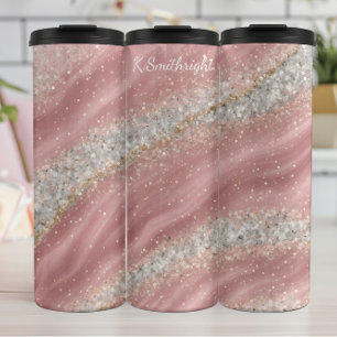 Roze Wervelingen Zilveren Glitter Textuur Thermosbeker
