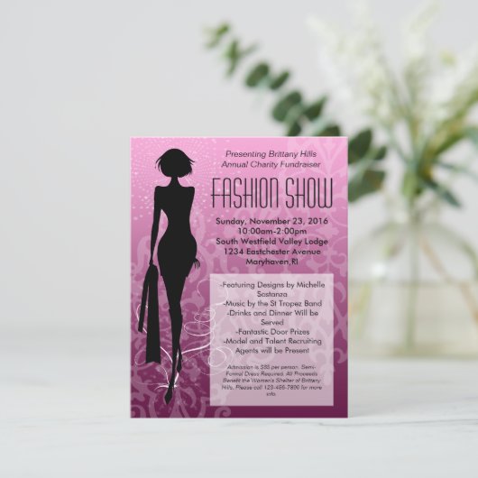 Roze wervelkolom Silhouette Mode Show Kaart (Staand voorkant)