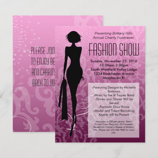 Roze wervelkolom Silhouette Mode Show Kaart (Voorkant / Achterkant)