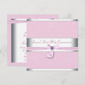 Roze Werveltje Hart Roze Kruis Eerste Communie Kaart (Voorkant / Achterkant)