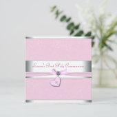 Roze Werveltje Hart Roze Kruis Eerste Communie Kaart (Staand voorkant)