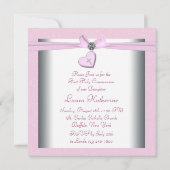 Roze Werveltje Hart Roze Kruis Eerste Communie Kaart (Achterkant)