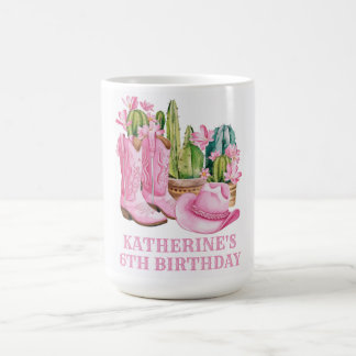 Roze West Cowgirl Cactus Waterverf Verjaardag Koffiemok