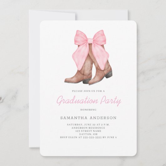 Roze Western Afstudeerfeest  Kaart (Voorkant)
