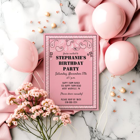 Roze Western Bandana Print Verjaardagsfeestje Kaart