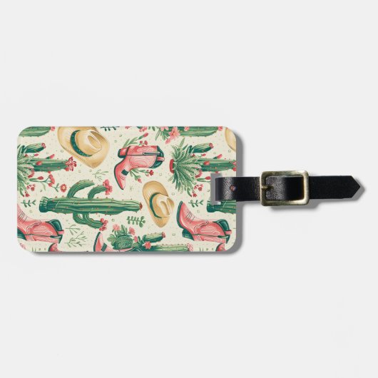 Roze Western Cactus Bagagelabel (Voorkant horizontaal)