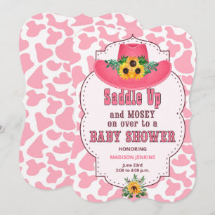 Roze Western Cowgirl Baby shower Kaart