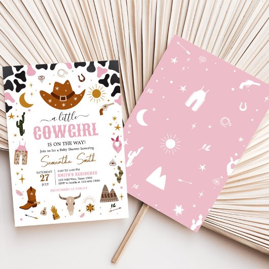 Roze Western Cowgirl Baby shower Kaart